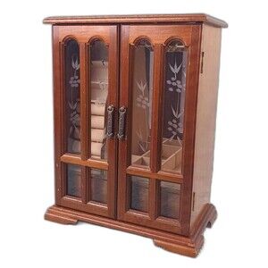 Jewelry Display Cabinet Tiny Cupboard Storage Etched Glass Doll Furniture